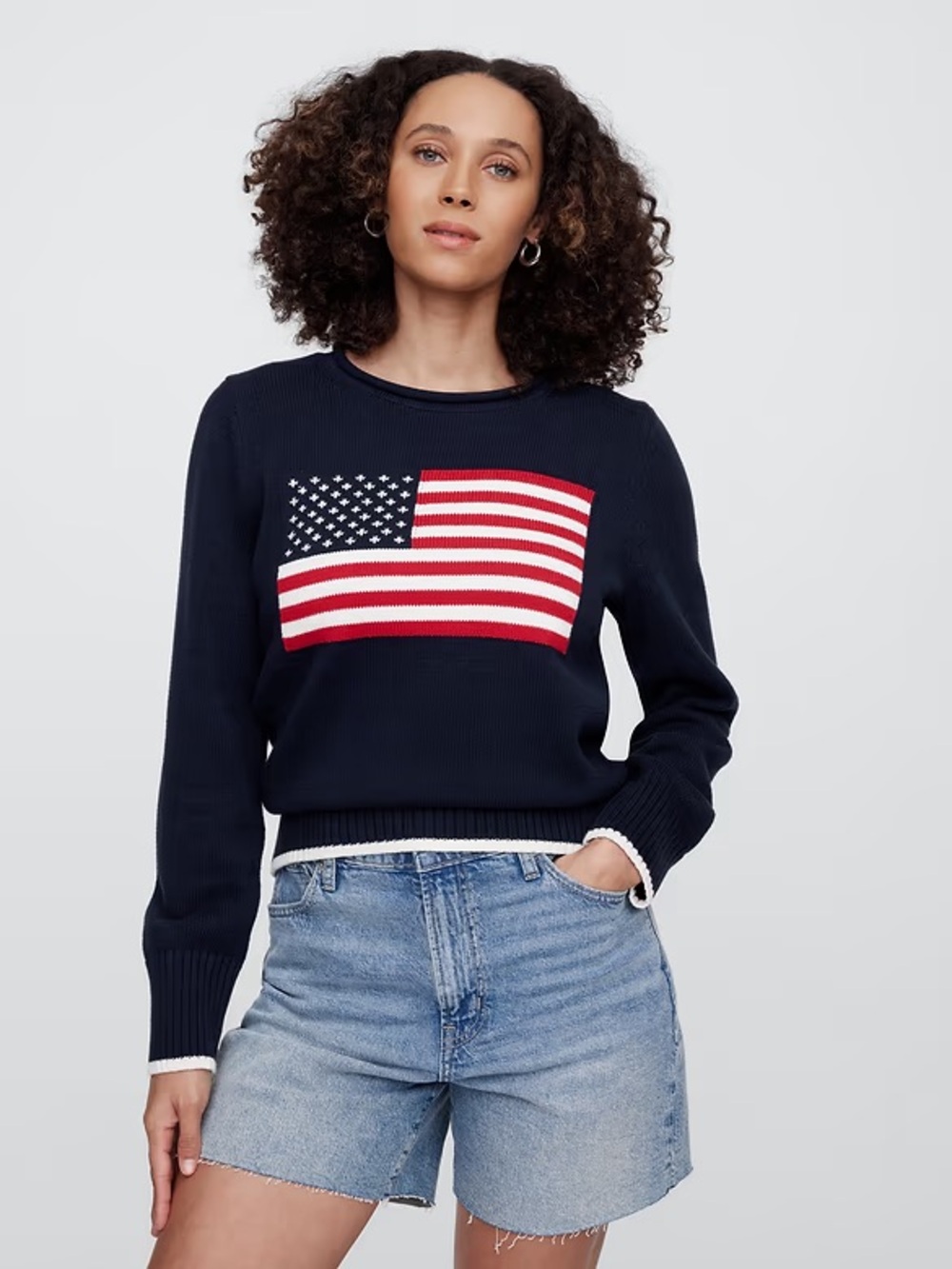 Gap Roll Neck Americana Intarsia Flag Sweater NWOT XXL Slouchy Beach Chunky Knit